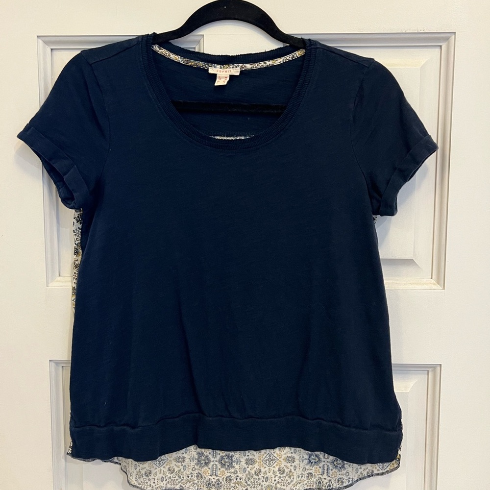 Esprit Navy Short Sleeve Tee with Layered Hem